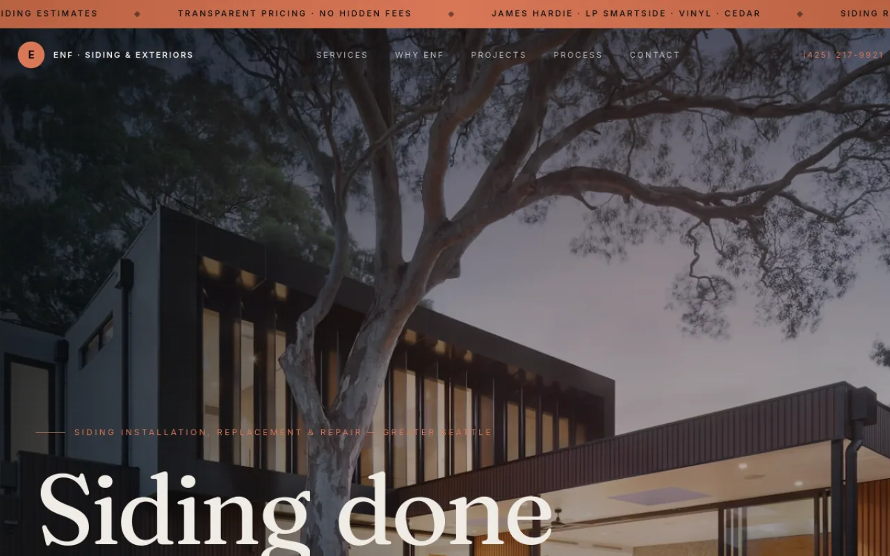 ENF Siding & Exteriors — website by Unifictional